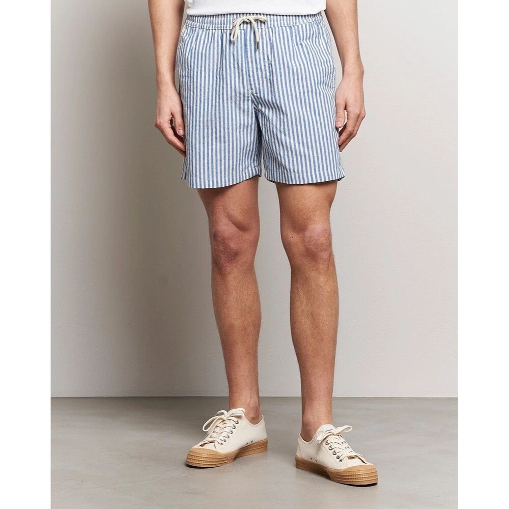 NN07 Shorts Mens XL Blue Stripe Drawstring Cotton Blend GREGOR $165